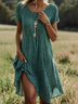 Damen Polka Dots Kurzarm Sommer Print Kleid Rundhals Täglich Lässig Mini Tunika H-Linie Kleid