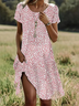 Damen Polka Dots Kurzarm Sommer Print Kleid Rundhals Täglich Lässig Mini Tunika H-Linie Kleid