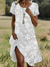 Damen Geblümt Kurzarm Sommer Print Kleid Rundhals Täglich Lässig Mini Tunika H-Linie Kleid