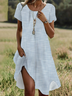 Damen Gestreift Kurzarm Sommer Print Kleid Rundhals Täglich Lässig Mini Tunika H-Linie Kleid
