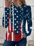 Damen Amerika-Flagge Langarm T-Shirts T-Shirt Rundhals Print Lässig Frühling/Herbst T-Shirt mit Grafik Oberteile