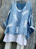 Damen Tier Langarm T-Shirts T-Shirt V-Ausschnitt Retro Frühling/Herbst Oberteile