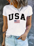 Damen Tag der Unabhängigkeit (Flagge) Kurzarm T-Shirts T-Shirt Rundhals Print Lässig Sommer T-Shirt mit Grafik Oberteile