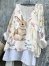 Damen OSTERN (Kaninchen) Langarm T-Shirts T-Shirt V-Ausschnitt Retro Frühling/Herbst Oberteile