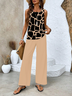 Damen Geometrisch Print Zweiteiliges Set Täglich Ärmellos Lässig Sommer Bluse mit Hose Matching Set