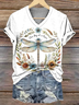 Damen Geblümt Kurzarm T-Shirts T-Shirt V-Ausschnitt Lässig Sommer Oberteile
