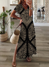 Damen Geometrisch Kurzarm Sommer Print Kleid V-Ausschnitt Täglich Lässig Maxikleid X-Linie Kleid