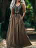 Damen Ethnisch Geometrie Ärmellos Sommer Kleid V-Ausschnitt Täglich Retro Maxikleid A-Linien-Kleid