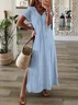 Damen Unifarben Kurzarm Sommer Print Kleid V-Ausschnitt Täglich Lässig Maxikleid X-Linie Kleid