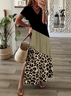 Damen Leopard Kurzarm Sommer Print Kleid V-Ausschnitt Täglich Lässig Maxikleid X-Linie Kleid