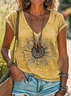 Damen Geblümt Kurzarm T-Shirts T-Shirt V-Ausschnitt Print Lässig Sommer T-Shirt mit Grafik Oberteile