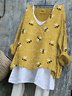 Damen Tier Langarm T-Shirts T-Shirt V-Ausschnitt Retro Frühling/Herbst Oberteile
