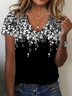 Damen Geblümt Kurzarm T-Shirts T-Shirt V-Ausschnitt Print Lässig Sommer T-Shirt mit Grafik Oberteile