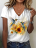 Damen Geblümt Kurzarm T-Shirts T-Shirt V-Ausschnitt Print Lässig Sommer T-Shirt mit Grafik Oberteile