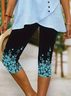 Damen Geblümt Caprihosen Elastische Taille Hose Lässig Sommer Hose