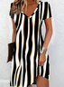 Damen Gestreift Kurzarm Sommer Print Kleid V-Ausschnitt Täglich Lässig Midi Passen & Flare Kleid A-Linien-Kleid