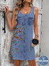 Damen Grafik mit Denim-Imitat-Print Ärmellos Sommer Print Kleid Rundhals Täglich Lässig Midi Tanktop X-Linie Kleid