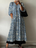 Damen Geblümt Halbarm Sommer Print Kleid V-Ausschnitt Täglich Lässig Maxikleid A-Linien-Kleid