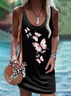 Damen Schmetterling Ärmellos Sommer Print Kleid Rundhals Täglich Lässig Midi Tanktop X-Linie Kleid