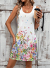 Damen Geblümt Ärmellos Sommer Print Kleid Rundhals Täglich Lässig Midi Tanktop X-Linie Kleid