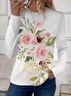 Damen Geblümt Langarm T-Shirts T-Shirt Rundhals Print Lässig Frühling/Herbst T-Shirt mit Grafik Oberteile