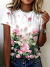 Damen Geblümt Kurzarm T-Shirts T-Shirt Rundhals Print Lässig Sommer T-Shirt mit Grafik Oberteile
