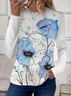 Damen Geblümt Langarm T-Shirts T-Shirt Rundhals Print Lässig Frühling/Herbst T-Shirt mit Grafik Oberteile