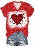 Damen Kurzarm T-Shirts T-Shirt Sommer Herz/Herz Print V-Ausschnitt Lässig Oberteile T-Shirt mit Grafik
