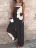 Damen Geblümt Karree-Ausschnitt Gallus Lässig Sommer Baumwolle Leinen Jumpsuit