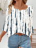 Damen Gestreift Dreiviertelärmel Bluse Frühling/Herbst Print Gekerbt Täglich Lässig Oberteile