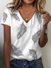 Damen Feder Kurzarm T-Shirts T-Shirt V-Ausschnitt Print Lässig Sommer T-Shirt mit Grafik Oberteile