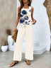 Damen Geblümt Print Zweiteiliges Set Täglich Ärmellos Lässig Sommer Bluse mit Hose Matching Set