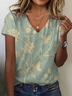 Damen Geblümt Kurzarm T-Shirts T-Shirt V-Ausschnitt Print Lässig Sommer T-Shirt mit Grafik Oberteile