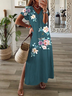 Damen Geblümt Kurzarm Sommer Print Kleid V-Ausschnitt Täglich Lässig Maxikleid T-Shirt-Kleid X-Linie Kleid