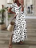 Damen Polka Dots Kurzarm Sommer Print Kleid V-Ausschnitt Täglich Lässig Maxikleid T-Shirt-Kleid X-Linie Kleid