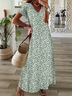 Damen Geblümt Kurzarm Sommer Print Kleid V-Ausschnitt Täglich Lässig Maxikleid T-Shirt-Kleid X-Linie Kleid