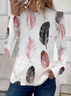 Damen Feder Langarm T-Shirts T-Shirt Rundhals Print Lässig Frühling/Herbst T-Shirt mit Grafik Oberteile