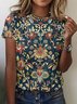 Damen Geblümt Kurzarm T-Shirts T-Shirt Rundhals Lässig Sommer Oberteile