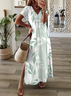 Damen Geblümt Kurzarm Sommer Print Kleid V-Ausschnitt Täglich Lässig Maxikleid T-Shirt-Kleid X-Linie Kleid