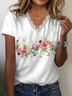 Damen Geblümt Kurzarm T-Shirts T-Shirt V-Ausschnitt Print Lässig Sommer T-Shirt mit Grafik Oberteile