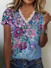 Damen Geblümt Kurzarm T-Shirts T-Shirt V-Ausschnitt Print Lässig Sommer T-Shirt mit Grafik Oberteile