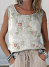 Damen Ärmellos Tanktop Oberteile Leibchen Sommer Geblümt Print Rundhals Täglich Lässig Oberteile