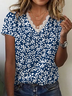 Damen Geblümt Kurzarm T-Shirts T-Shirt V-Ausschnitt Print Lässig Sommer T-Shirt mit Grafik Oberteile