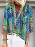 Damen Geometrisch Halbarm Bluse Sommer Schalkragen Täglich Lässig Oberteile