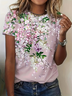 Damen Geblümt Kurzarm T-Shirts T-Shirt Rundhals Lässig Sommer Oberteile