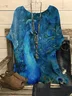Damen Pfauenblau Dreiviertelärmel T-Shirts T-Shirt Rundhals Retro Frühling/Herbst Oberteile