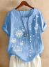 Damen Geblümt Kurzarm Bluse Sommer Print Rundhals Täglich Lässig Oberteile