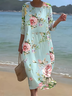 Damen Geblümt Halbarm Sommer Print Kleid Rundhals Täglich Lässig Maxikleid H-Linie Kleid