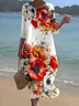 Damen Geblümt Halbarm Sommer Print Kleid Rundhals Täglich Lässig Maxikleid H-Linie Kleid