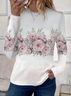 Damen Geblümt Langarm T-Shirts T-Shirt Rundhals Print Lässig Frühling/Herbst T-Shirt mit Grafik Oberteile